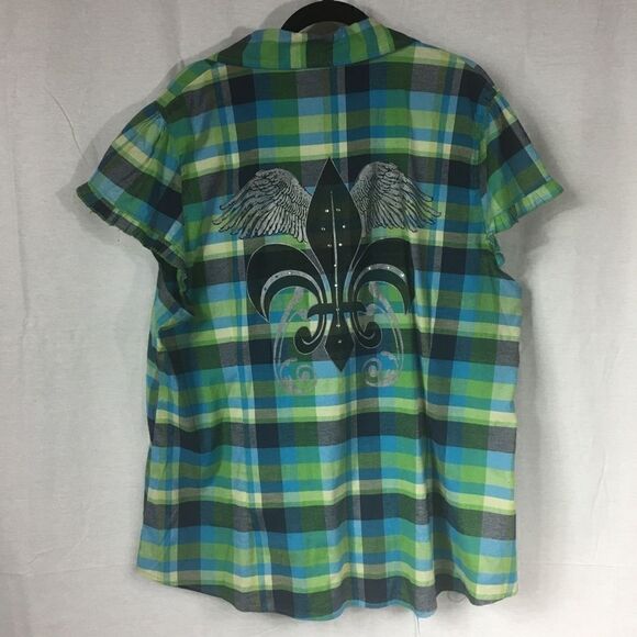 Jamie Nicole Collection size 24 back embellished green blue short sleev… - Picture 4 of 7